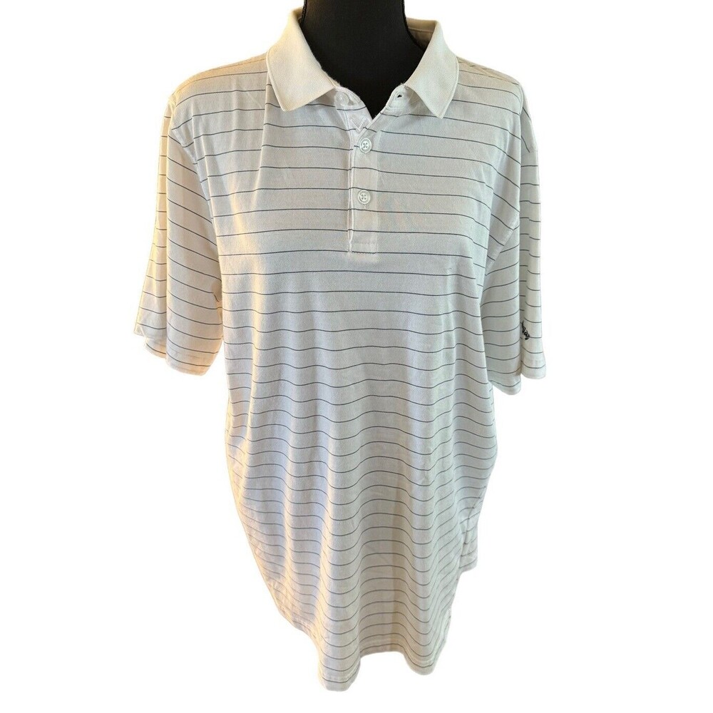 Callaway Golf Sport Polo Shirt Mens XL White Black Striped Short Sleeve Active